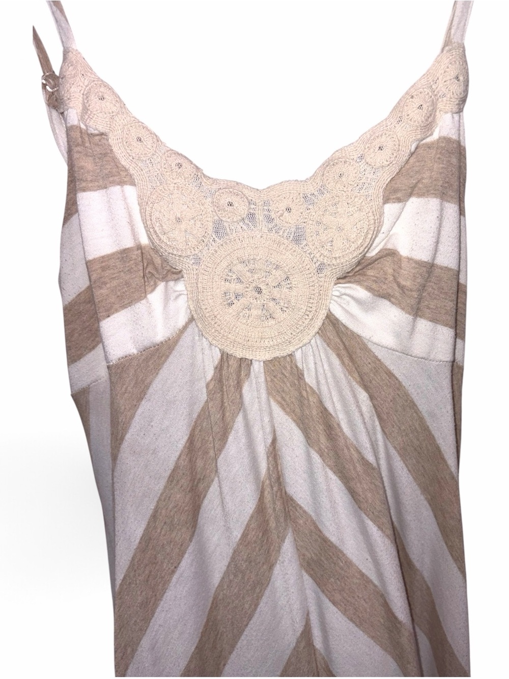 Ella Moss Tan Beige White Striped Crochet Neckline Maxi Dress Small long boho - Picture 4 of 7